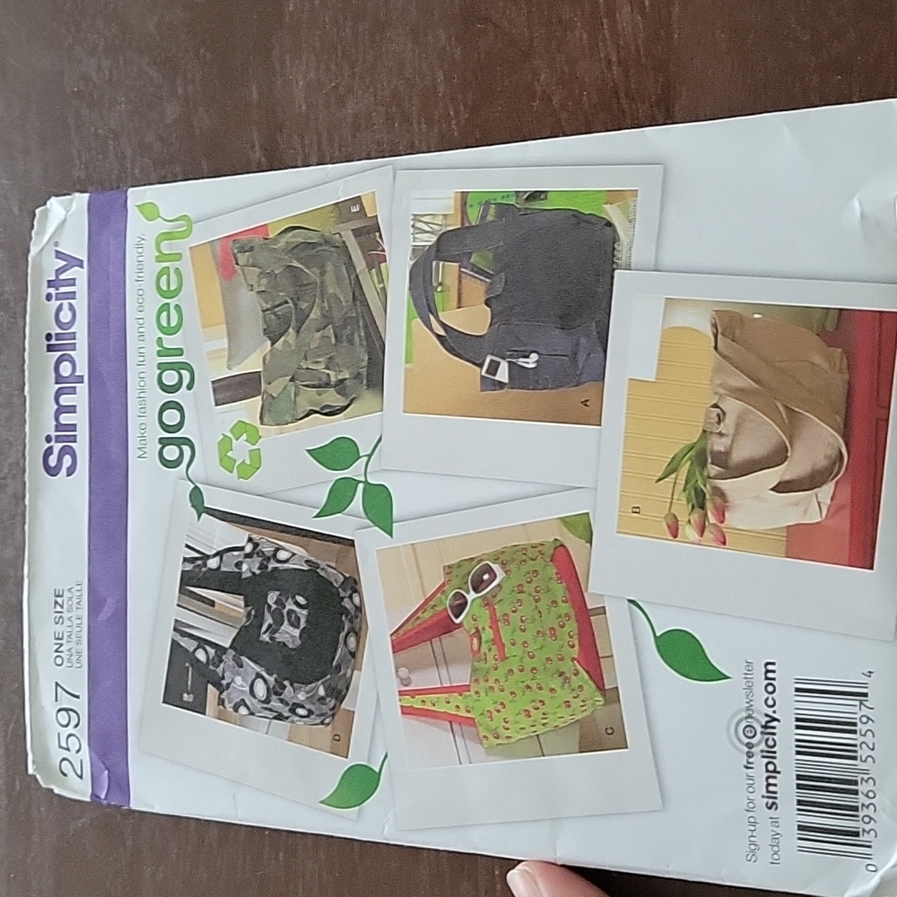 SIMPLICITY TOTE BAG PATTERN purse tote handbag sewing